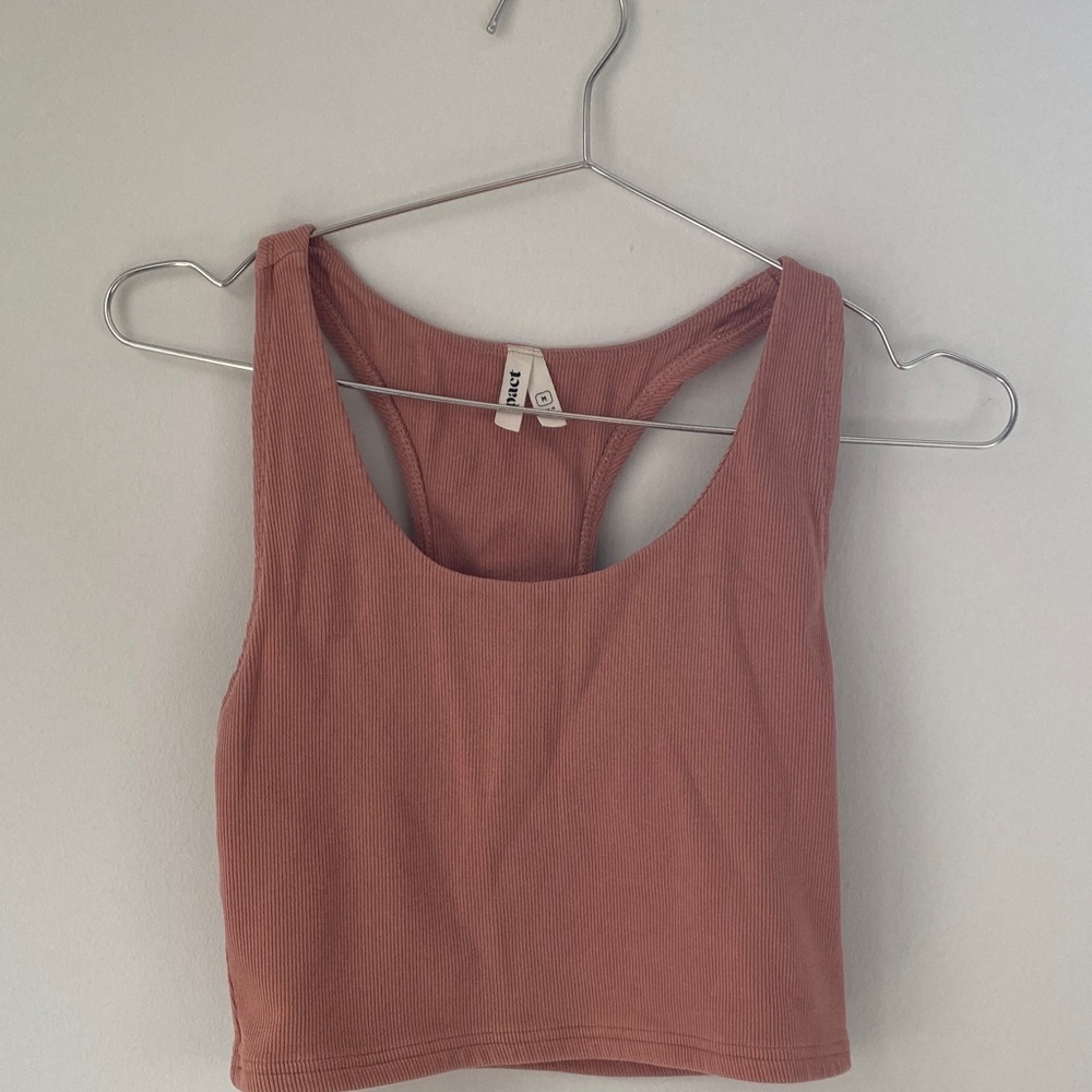 Pact pink organic cotton Ribbed racerback Crop Top